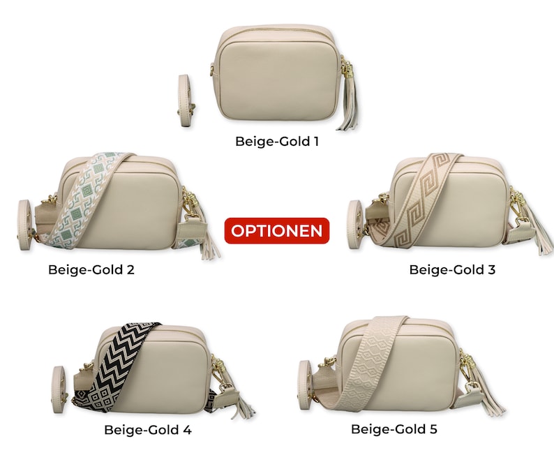 Leren crossbodytas met extra riem, GOUDEN ritssluiting, leren schoudertas, alledaagse tas, heuptasje en riem met patroon afbeelding 8