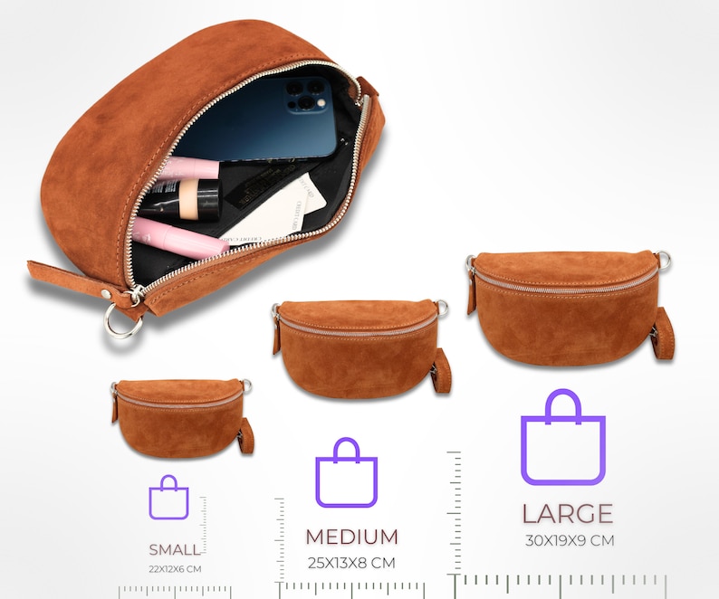 Suede Leather Bag for Women, Leather Shoulder Bag, Crossbody Bag Belt Bag with Strap, Christmas Gift image 2