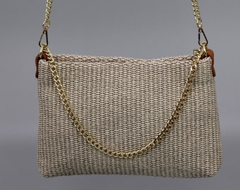 Sac à bandoulière tressé taupe avec sangle supplémentaire, sac à bandoulière en cuir, sac de tous les jours, sac banane et ceinture à motifs