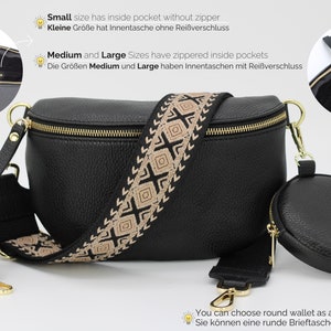 Schwarze Leder Bauchtasche für Frauen mit Gold-Hardwares, Leder Schultertasche, Crossbody Bag Gürteltasche mit Riemen, Geschenk für Sie Bild 2