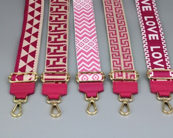 Pink Leather Strap for Bags with Gold Hardware, Wide Strap Shoulder Strap, camera bag straps, Fabric Bag Strap