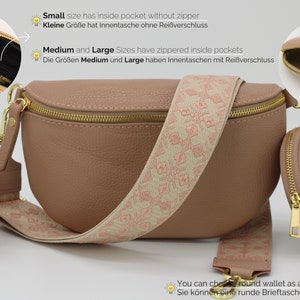 Rosa Leder Bauchtasche für Frauen mit Gold-Hardwares, Leder Schultertasche, Crossbody Bag Gürteltasche mit Gurt, Geschenk für Sie Bild 2