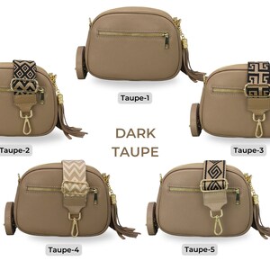 Sac crossbody en cuir avec sangle supplémentaire, fermeture éclair OR, sac à bandoulière en cuir, sac de tous les jours, sac Fanny et ceinture à motifs Dark Taupe