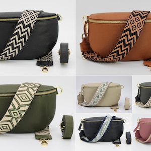 Buiktas met gouden rits voor dames, klein, medium, groot leren schoudertas, crossbody tas heuptas met riem, kerstcadeau afbeelding 1