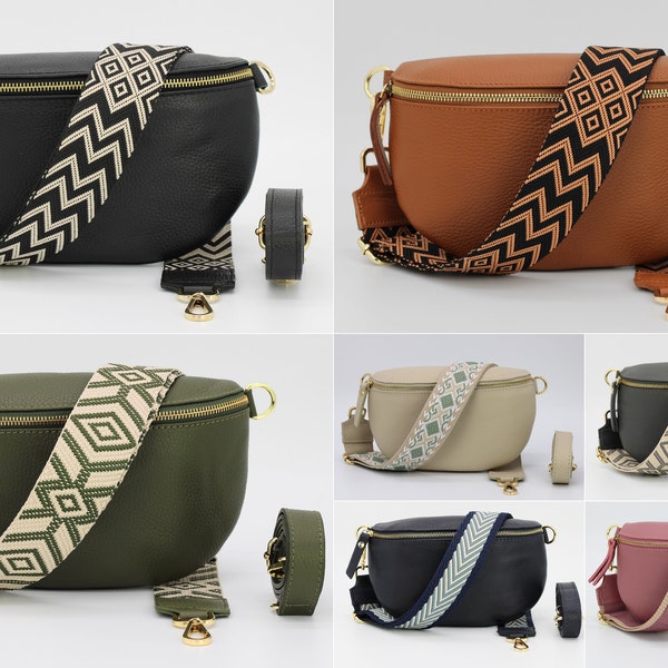 Buiktas met gouden rits voor dames, klein, medium, groot leren schoudertas, crossbody tas heuptas met riem, kerstcadeau