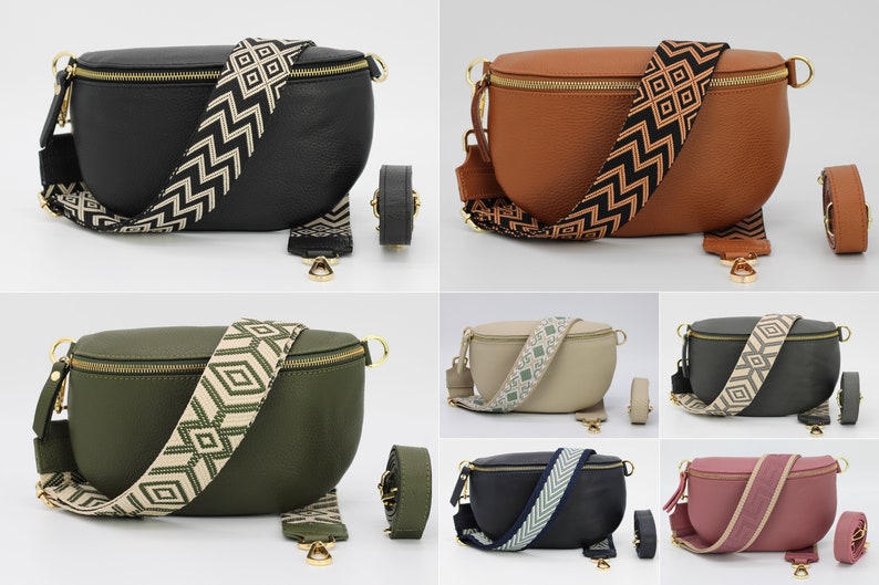 Buiktas met gouden rits voor dames, klein, medium, groot leren schoudertas, crossbody tas heuptas met riem, kerstcadeau afbeelding 1