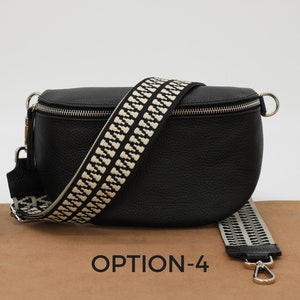 Bauchtasche Schwarz Leder für Frauen, Leder Umhängetasche, Crossbody Bag Gürteltasche mit Riemen, Geschenk für Sie Option-4