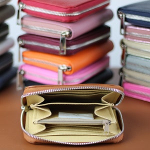 Leder Brieftasche Frauen, Reißverschluss Kartenfächer mit Münzfach, minimalistische Frauen Brieftasche, Geschenk für Sie Bild 8