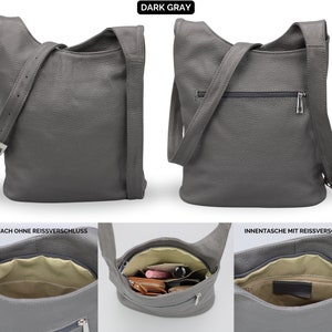 Leren schoudertas, leren Crossbody tas, alledaagse tas met zakken met ritssluiting, cadeaus voor haar, ANJA Dark Gray