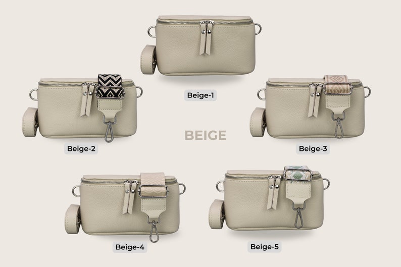 Belly Bag pour femme, Sac à bandoulière avec bandoulière, Sac à bandoulière en cuir véritable Beige