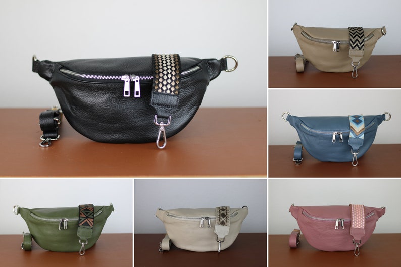 Belly Bag Leather for Women, with silver zipper, Shoulder Bag with Wide Strap, Gifts Women, Belt Bag Women, Everyday Bag