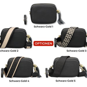 Leather Crossbody Bag with extra Strap, GOLD zippered, Leather Shoulder Bag, Everyday bag, Fanny pack and Patterned Belt Black