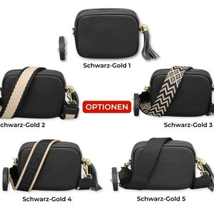 Leren crossbodytas met extra riem, GOUDEN ritssluiting, leren schoudertas, alledaagse tas, heuptasje en riem met patroon Black