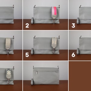 Leder Crossbody schmale Tasche, kleine mittlere große Größe, minimale Frauen Schultertasche, Bauchtasche mit Ledergürtel und gemusterten Gürtel Bild 8