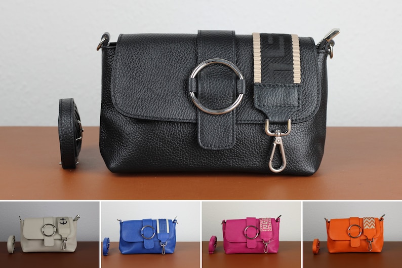 Leather Crossbody Bag with extra Strap, Leather Shoulder Bag, Everyday bag, Fanny pack and Patterned Belt