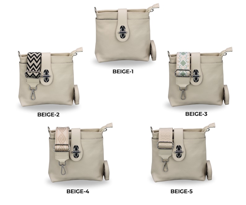 Sac crossbody en cuir avec sangle supplémentaire, sac à bandoulière en cuir, sac de tous les jours, sac Fanny et ceinture à motifs, cadeaux pour les mères, Tina Beige