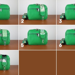Leather Crossbody Bag with extra Strap, Leather Shoulder Bag, Everyday bag, Fanny pack and Patterned Belt, Orange, Pink. White, Green zdjęcie 4
