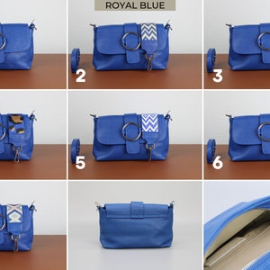 Umhängetasche aus Leder mit extra Gurt, Schultertasche aus Leder, Alltagstasche, Bauchtasche und gemustertem Gürtel Royal Blue