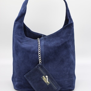 Wildleder Shopper Tasche, Wildleder Schultertasche, große Beuteltasche, Einkaufstasche, Einkaufstasche mit viel Platz NAVY BLUE