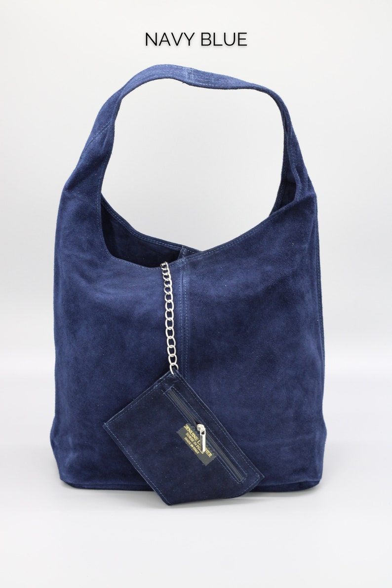 Wildleder Shopper Tasche, Wildleder Schultertasche, große Beuteltasche, Einkaufstasche, Einkaufstasche mit viel Platz NAVY BLUE