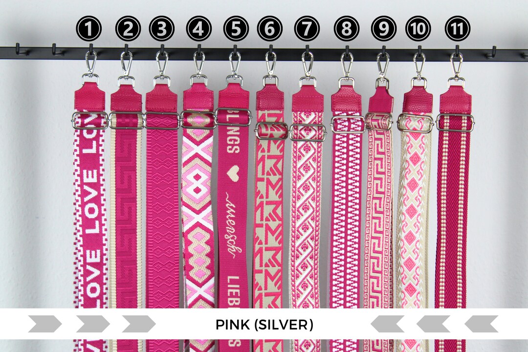 Pink Leather Strap for Bags With Silver Hardware, Wide Strap Shoulder