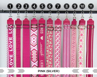 Pink Leather Strap for Bags with Silver Hardware, Wide Strap Shoulder Strap, camera bag straps, Fabric Bag Strap