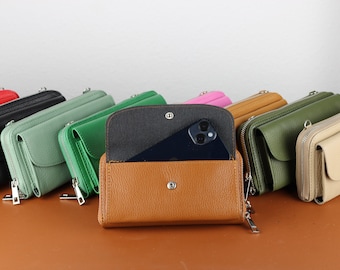 Etui portefeuille pour téléphone portable, sac à bandoulière 2 en 1, sac à bandoulière en cuir véritable, sac à main pour femme, cadeau pour elle