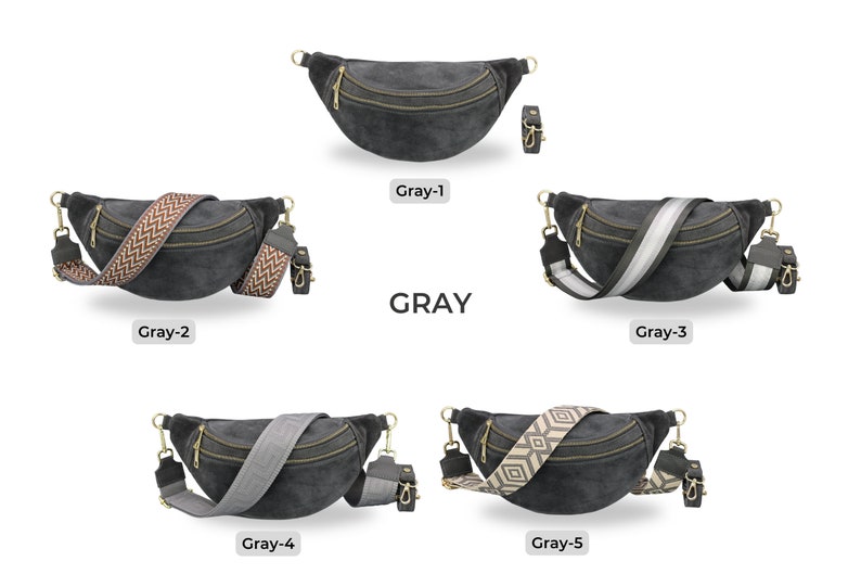 Suede Leather Belly Bag for Women with Gold Zipper, Leather Shoulder Bag, Crossbody Bag Belt Bag with Strap, Christmas Gift Gray