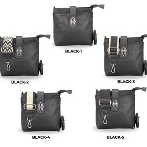 Sac crossbody en cuir avec sangle supplémentaire, sac à bandoulière en cuir, sac de tous les jours, sac Fanny et ceinture à motifs, cadeaux pour les mères, Tina Black