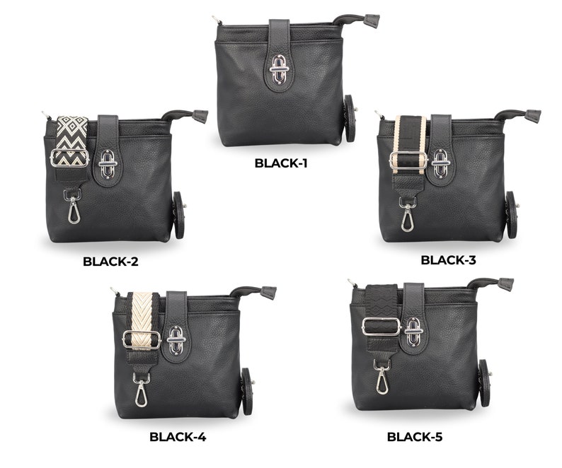 Sac crossbody en cuir avec sangle supplémentaire, sac à bandoulière en cuir, sac de tous les jours, sac Fanny et ceinture à motifs, cadeaux pour les mères, Tina Black