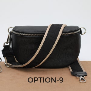 Bauchtasche Schwarz Leder für Frauen, Leder Umhängetasche, Crossbody Bag Gürteltasche mit Riemen, Geschenk für Sie Option-9