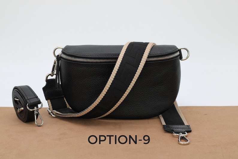 Bauchtasche Schwarz Leder für Frauen, Leder Umhängetasche, Crossbody Bag Gürteltasche mit Riemen, Geschenk für Sie Option-9