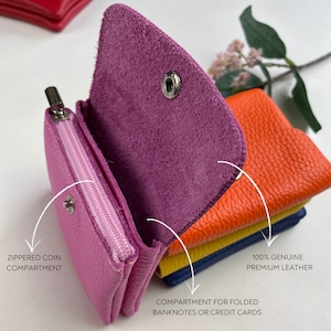 Cartera de cuero para mujer, cartera de cuero hecha a mano con bolsillo para monedas, monedero de cuero genuino, REGALO PARA ELLA imagen 3