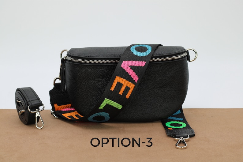 Bauchtasche Schwarz Leder für Frauen, Leder Umhängetasche, Crossbody Bag Gürteltasche mit Riemen, Geschenk für Sie Option-3