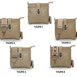 Sac crossbody en cuir avec sangle supplémentaire, sac à bandoulière en cuir, sac de tous les jours, sac Fanny et ceinture à motifs, cadeaux pour les mères, Tina Taupe