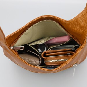 Leren schoudertas, leren Crossbody tas, alledaagse tas met zakken met ritssluiting, cadeaus voor haar, ANJA afbeelding 3