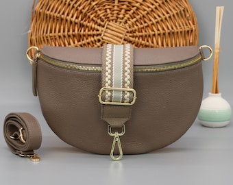 Schlamm Dunkel Taupe Leder Bauchtasche für Frauen mit Gold-Hardwares, Leder Schultertasche, Crossbody Bag Gürteltasche mit Riemen, Geschenk für Sie