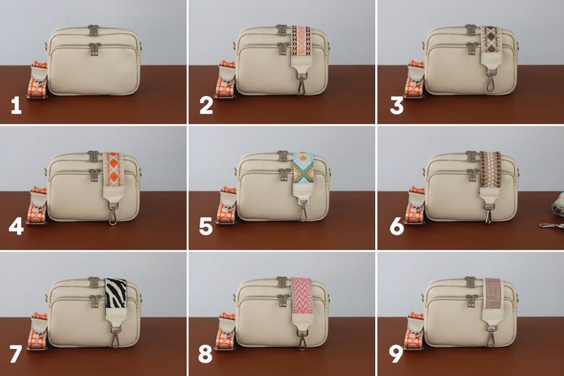 Leren crossbodytas met extra riem, leren schoudertas, alledaagse tas, heuptasje en riem met patroon afbeelding 3