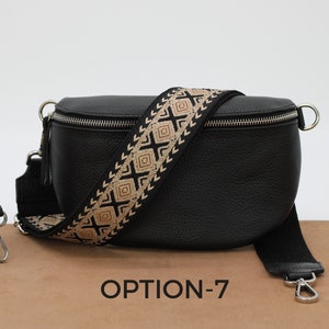 Bauchtasche Schwarz Leder für Frauen, Leder Umhängetasche, Crossbody Bag Gürteltasche mit Riemen, Geschenk für Sie Option-7