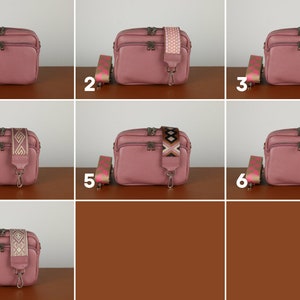 Leder Crossbody Bag mit extra Gurt, Leder Umhängetasche, Alltagstasche, Fanny Pack und gemusterten Gürtel, Orange, Pink. Weiss, Grün Bild 8