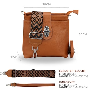 Sac crossbody en cuir avec sangle supplémentaire, sac à bandoulière en cuir, sac de tous les jours, sac Fanny et ceinture à motifs, cadeaux pour les mères, Tina image 3