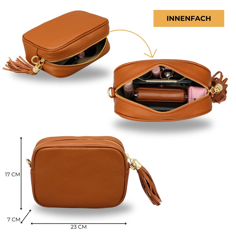 Leather Crossbody Bag with extra Strap, GOLD zippered, Leather Shoulder Bag, Everyday bag, Fanny pack and Patterned Belt imagem 2