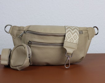 Buiktas Leer met extra riem en extra portemonnee, Crossbody tas, alledaagse tas, heuptasje met leren riem, cadeau voor haar