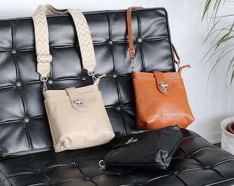 Leren Crossbody Tas met extra riem, Leren Schoudertas, Dagelijkse tas, Fanny Pack en Patroonriem, cadeaus voor moeders, Tina