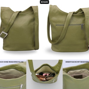 Leren schoudertas, leren Crossbody tas, alledaagse tas met zakken met ritssluiting, cadeaus voor haar, ANJA Khaki