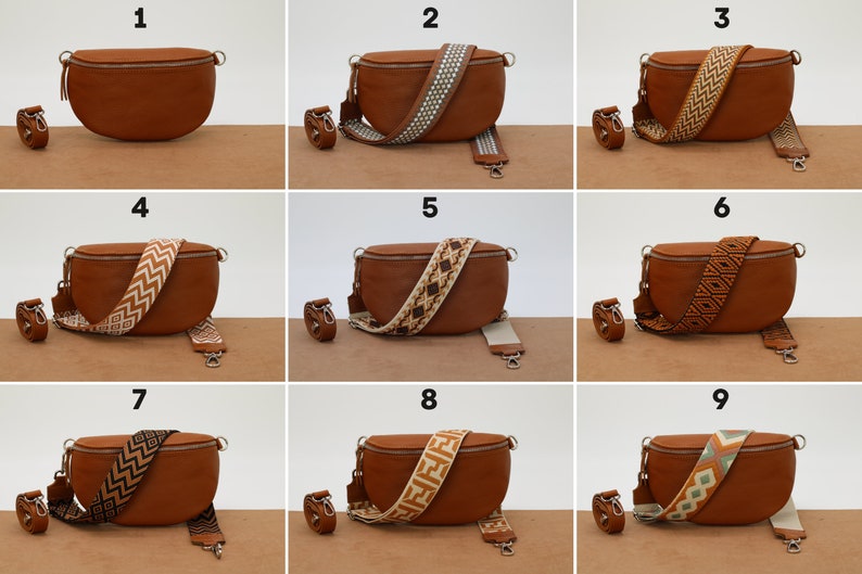 Bauchtasche aus Leder für Frauen mit gemusterten Riemen, Leder Umhängetasche, Crossbody Bag Gürteltasche mit gemusterten Riemen, Geschenk für Sie Bild 4