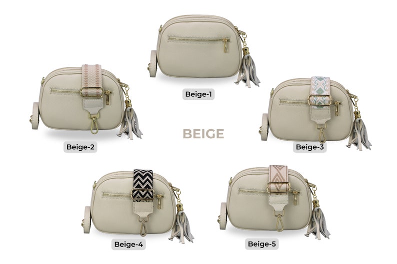 Leren crossbodytas met extra riem, GOUDEN ritssluiting, leren schoudertas, alledaagse tas, heuptasje en riem met patroon Beige