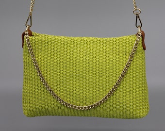 Green Braided Crossbody Bag with extra Strap, Leather Shoulder Bag, Everyday bag, Fanny pack and Patterned Belt