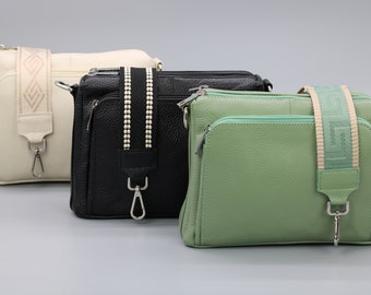 Leder Crossbody Bag mit extra Gurt, Leder Umhängetasche, Alltagstasche, Fanny Pack und gemusterten Gürtel, Geschenk für Sie