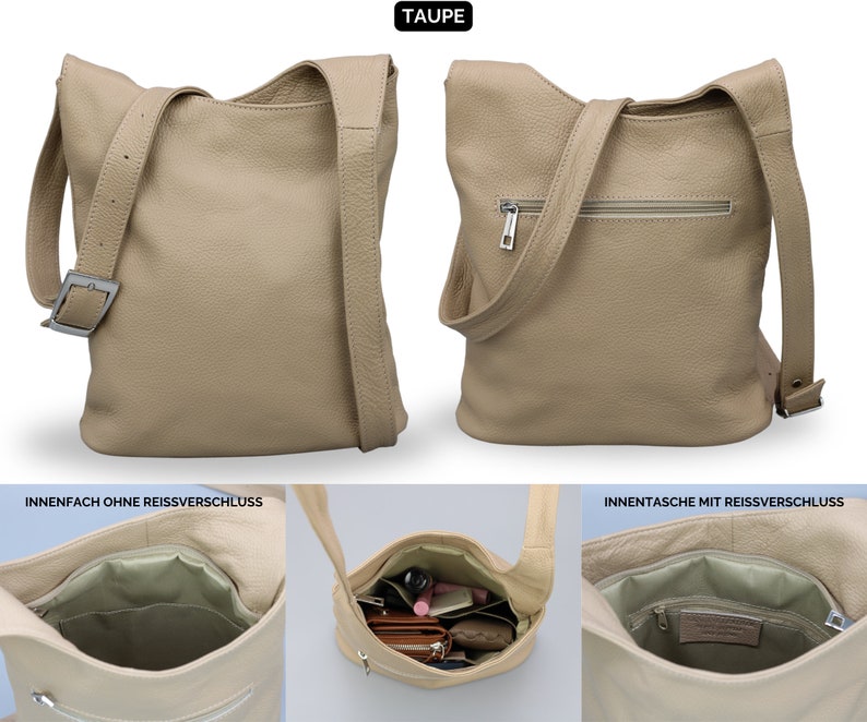 Leren schoudertas, leren Crossbody tas, alledaagse tas met zakken met ritssluiting, cadeaus voor haar, ANJA Taupe